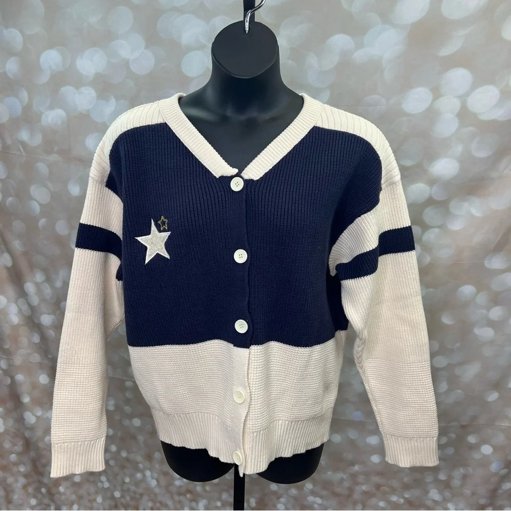 ANTHROPOLOGIE DAILY PRACTICE Quarterback Cardigan Sweater Oversized Embroidered - Picture 5 of 11